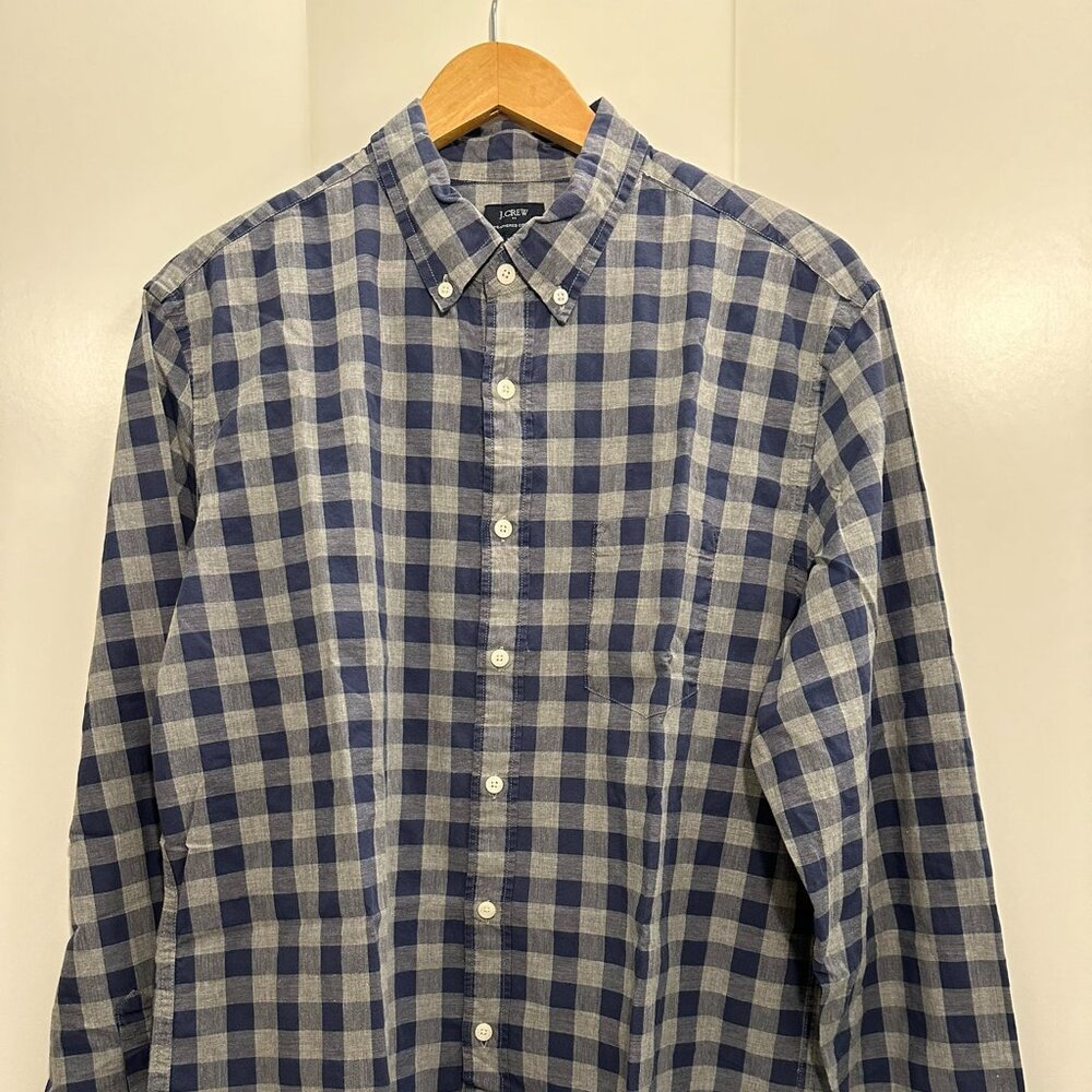 J. Crew Blue Gray Plaid button-down Heathered Cotton - L